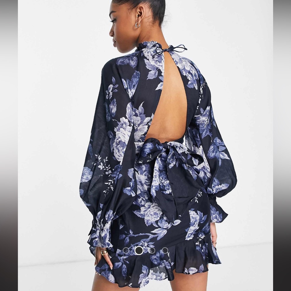 Floral Mini Dress in Navy Blue - Picture 2 of 4